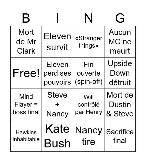 Stranger Bingo Card