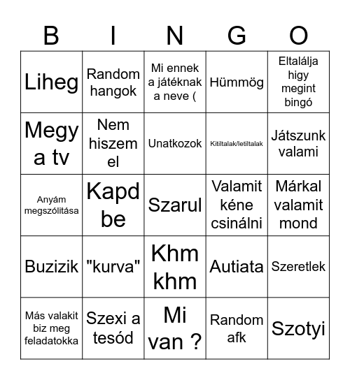 Zéti Bingo Card