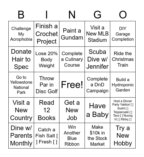 Good Luck Me. 2026 Bingo Card