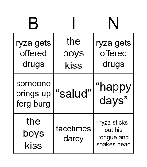 NYE Bingo Card