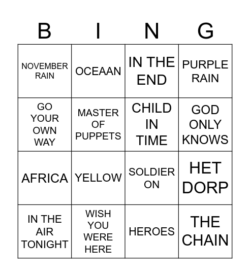 TOP 2000 BINGO Card