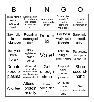 Better World Bingo Card