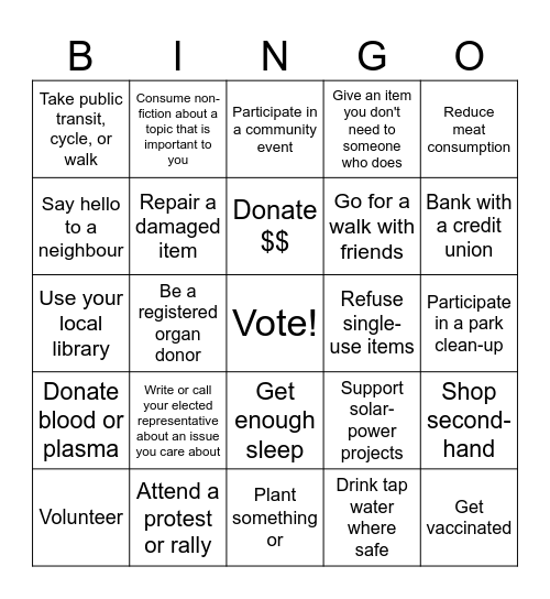 Better World Bingo Card