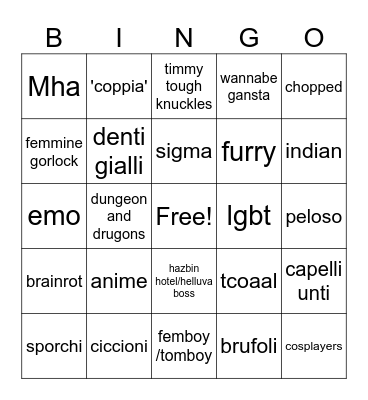 Cringe Bingo Card