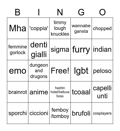 Cringe Bingo Card