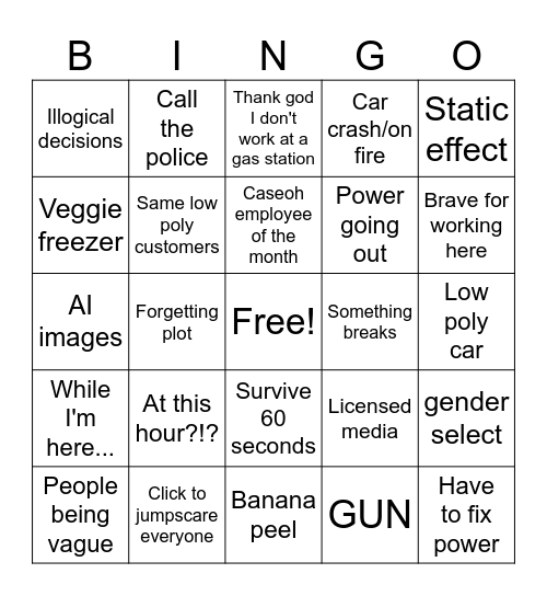 Shitty Roblox Horror Bingo Card