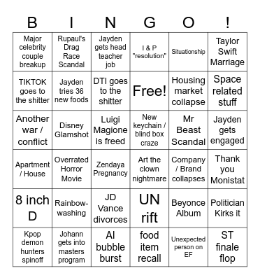 2026 Bingo Card Bingo Card