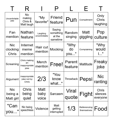 Sturniolo Triplets Bingo Card