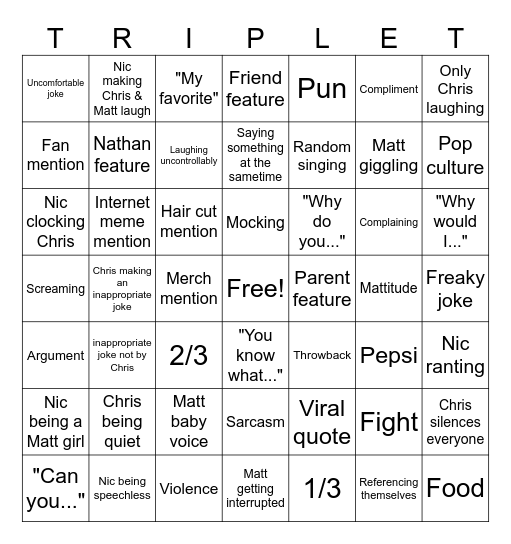 Sturniolo Triplets Bingo Card