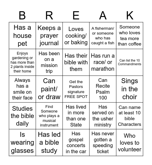GBZ ICE BREAKER Bingo Card