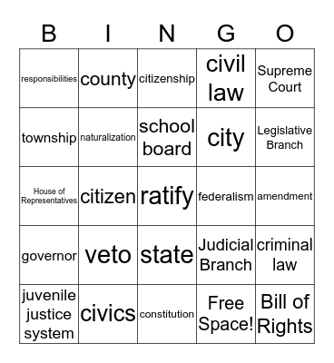 US / MN Government Bingo Card
