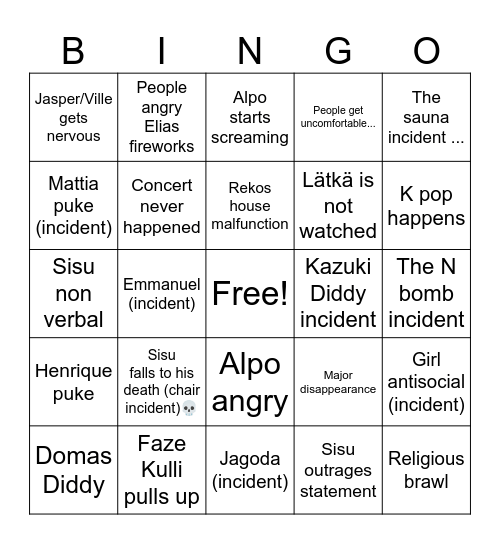 UV Bingo Card