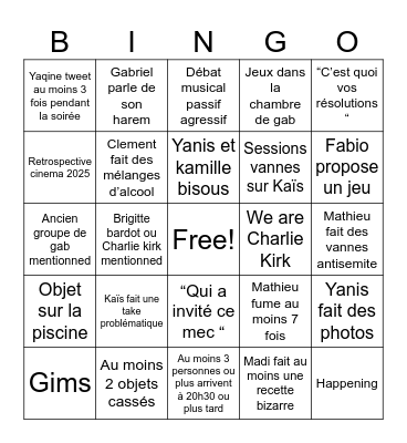 End of the year bingo Card