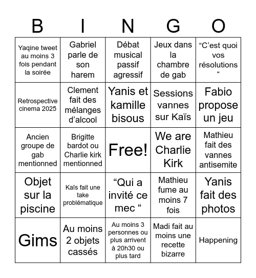 End of the year bingo Card