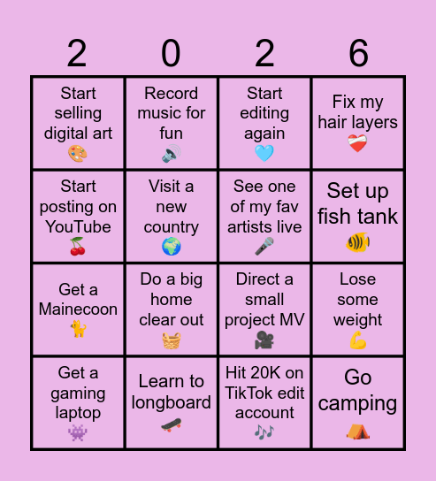 💖My 2026 Bingo!💖 Bingo Card