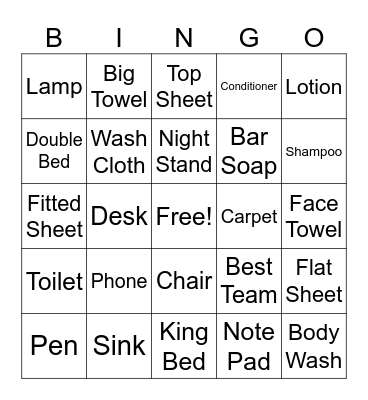 Hotel Bingo Card