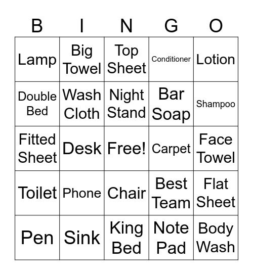 Hotel Bingo Card