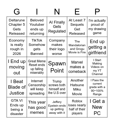 2026 Predicitons Bingo Card