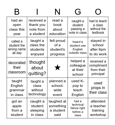 Teacher Memoirs - Find Someone Who... Bingo Card
