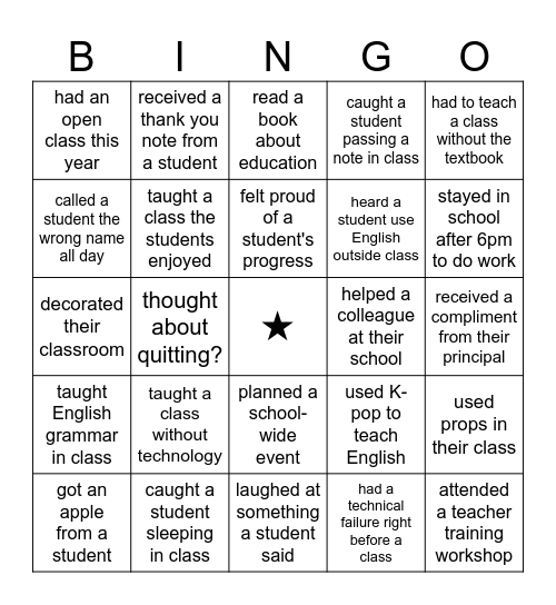 Teacher Memoirs - Find Someone Who... Bingo Card