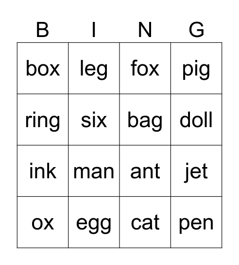 MM3 Phonics Bingo Card