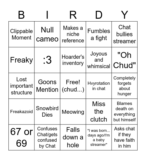 Snowbird Normal MC Bingo Card