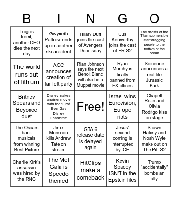 2026 Bingo Card Bingo Card