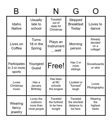 Who's Who on NYE! Find Someone Who's... Bingo Card