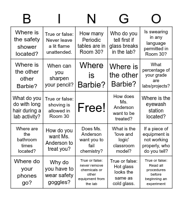 Classroom Expectations Bingo Card