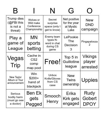 Hansen 2026 Bingo Card