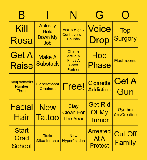 Charlie 2026 Bingo Card
