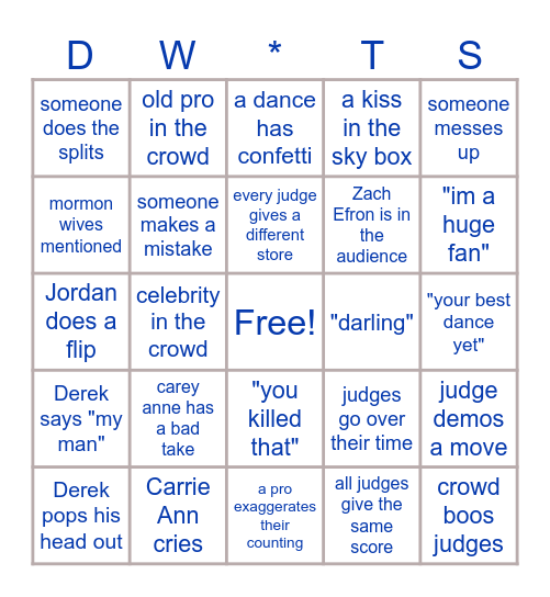DWTS Finale Bingo Card