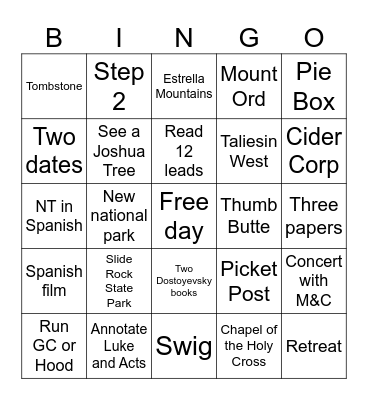 2026 Bingo Card