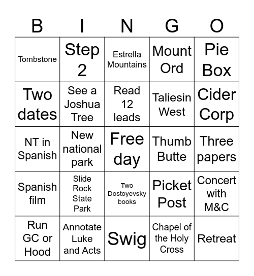 2026 Bingo Card