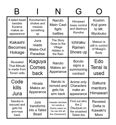 Boruto 2026 Bingo Card
