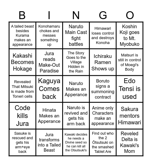 Boruto 2026 Bingo Card