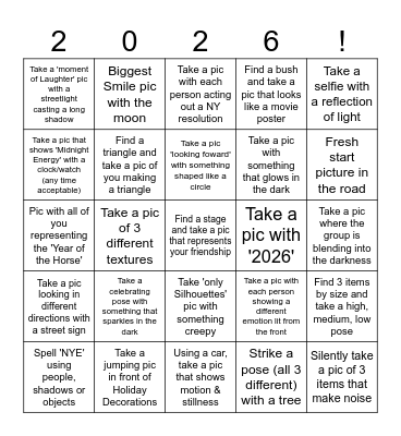 New Years Eve Scavenger Hunt Bingo Card