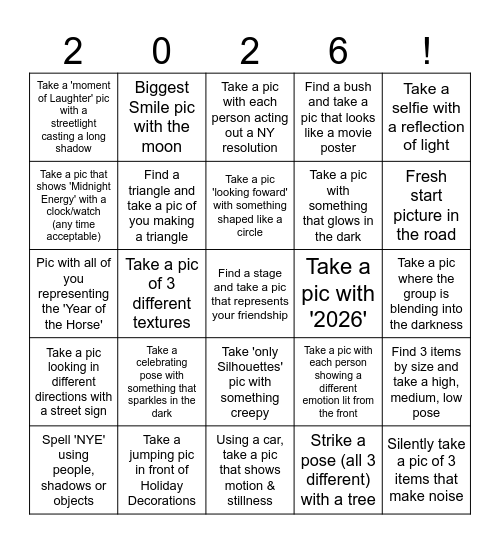 New Years Eve Scavenger Hunt Bingo Card