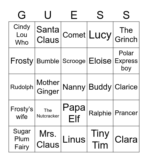 Christmas Character Guess Who Bingo Card