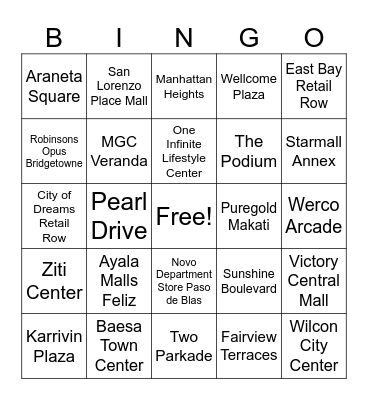 2026 Metro Manila Malls Bingo (Expert) Bingo Card