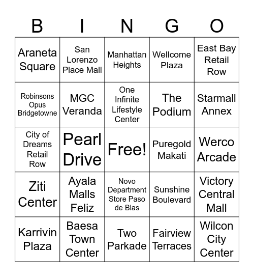 2026 Metro Manila Malls Bingo (Expert) Bingo Card