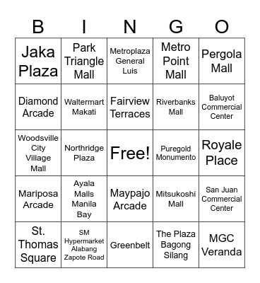 2026 Metro Manila Malls Bingo (Hardcore) Bingo Card