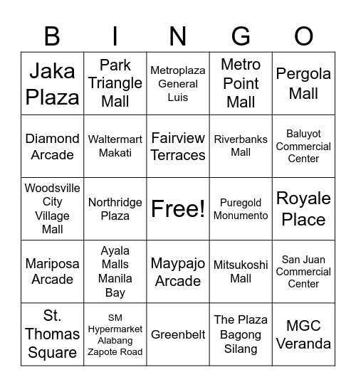 2026 Metro Manila Malls Bingo (Hardcore) Bingo Card
