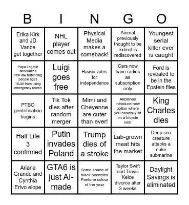 Farah 2026 Bingo Card Bingo Card
