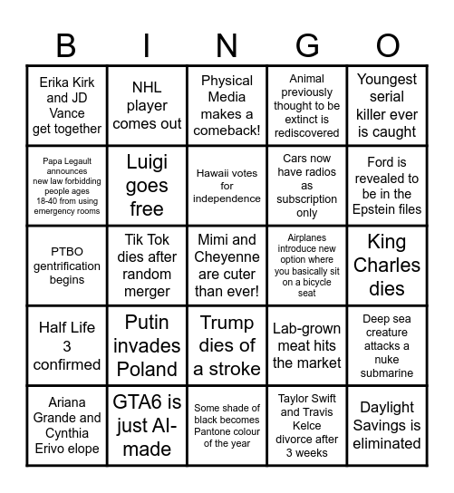 Farah 2026 Bingo Card Bingo Card