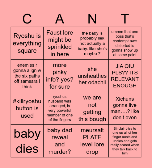 MAMAMAMA Bingo Card