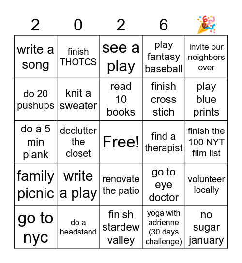 2026 Bingo Card