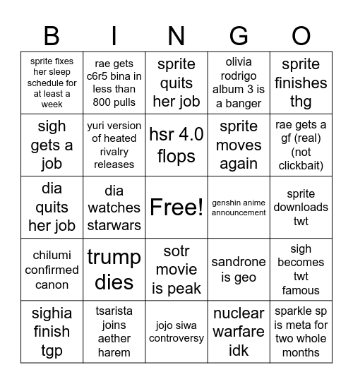 rae’s 2026 bingo Card