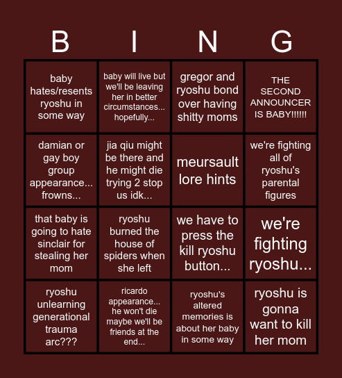 RYOSHUUUUUUUUU Bingo Card