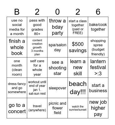 GOALS 2026 Bingo Card
